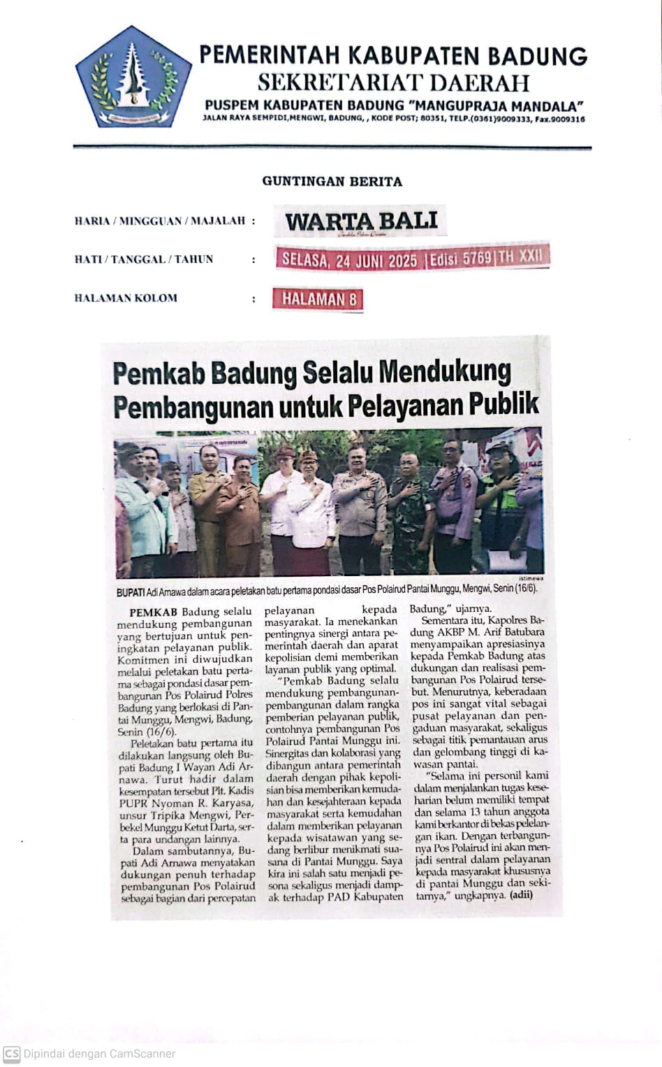 Pemkab Badung Selalu Mendukung Pembangunan Untuk Pelayanan Publik